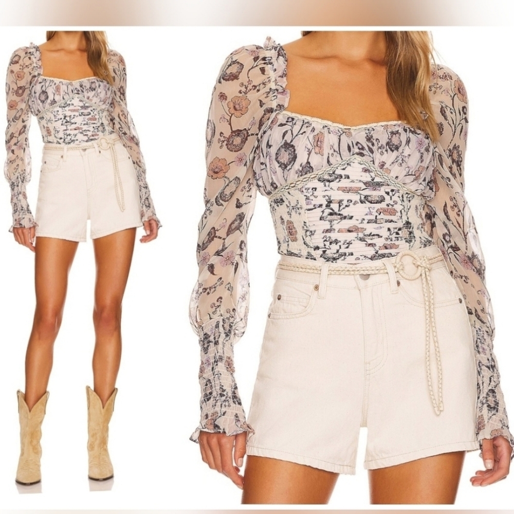 NWT Free People Intimately Brunch Date Bodysuit Floral Print In Ivory Combo $128